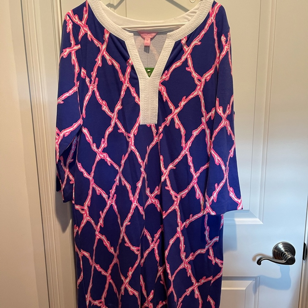 Lilly Pulitzer Navy Blue Dress with Pink Chain Print